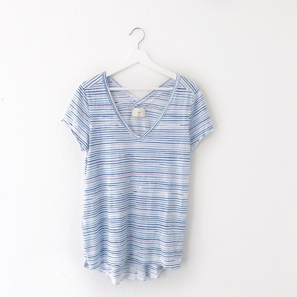 Anthropologie T.La Blue White Striped Tillie Shirt Medium - Picture 2 of 5